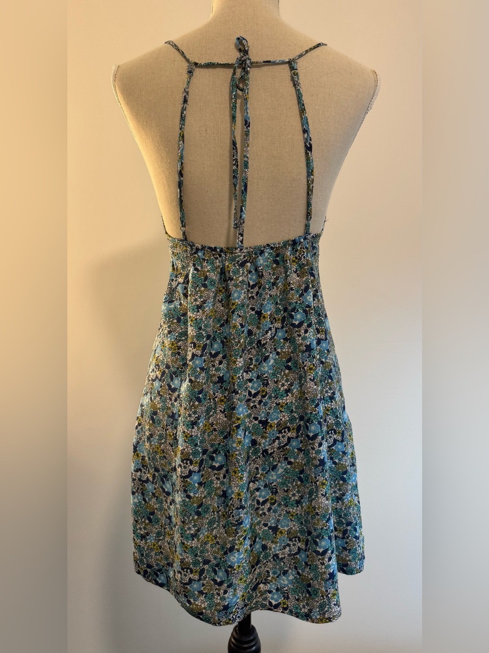 Wild Fable Blue Green Floral Strapy Backless Sun Dress size XS
